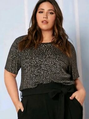 Allison Daley Shimmer Black Short Sleeve Knit Tee